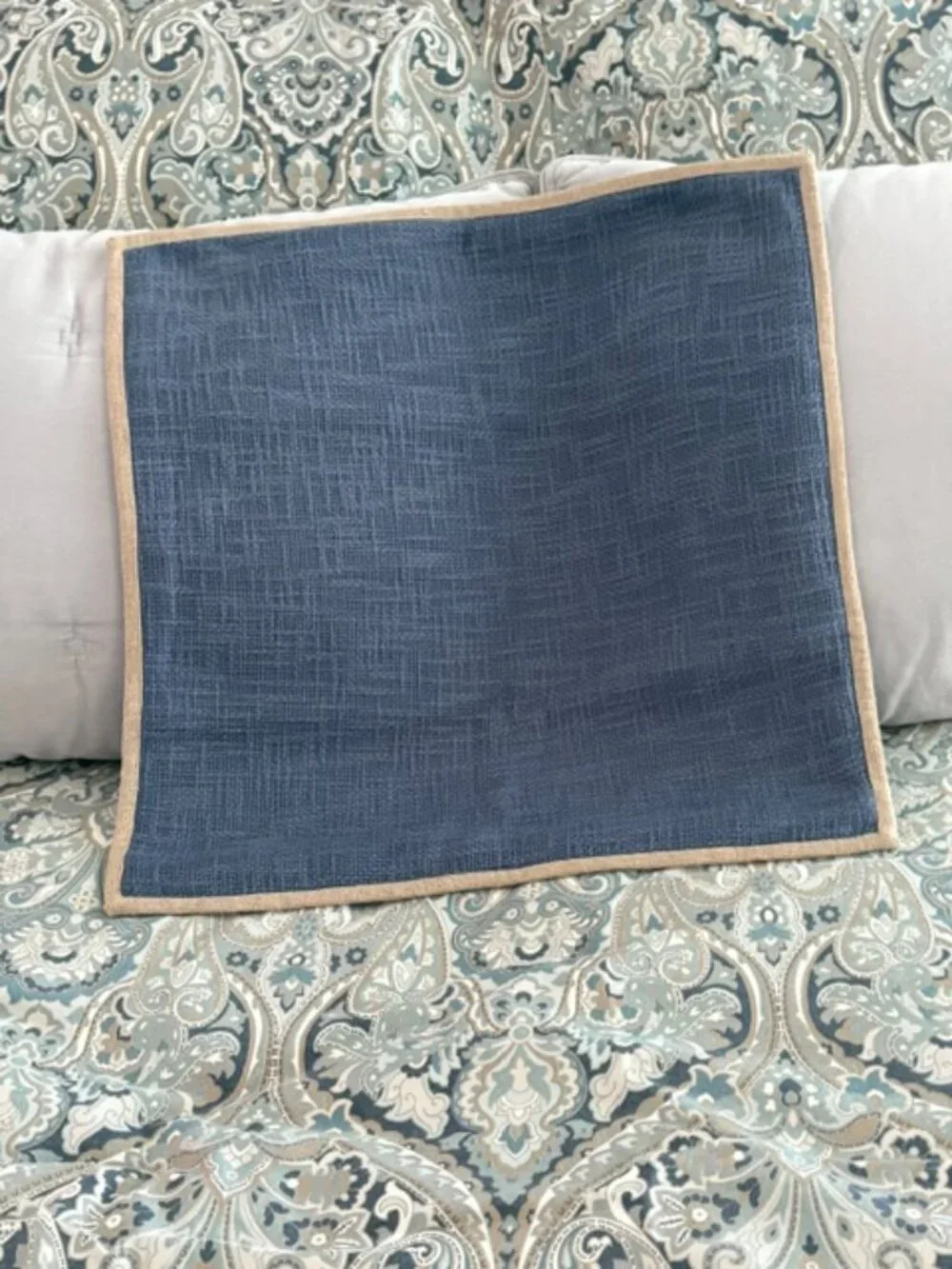 Pottery Barn linen w/jute trim blue square pillow cover 20